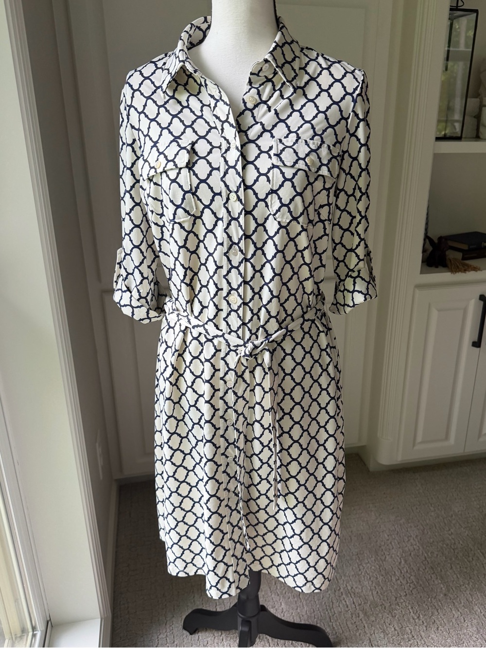 McLaughlin Cream and Navy Geometric Shirt Dress